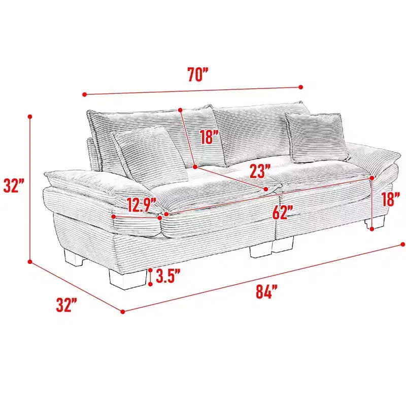 Corduroy Loveseat Sleeper Sofa with Pillows for Bedroom, Living Room, Office, Gray