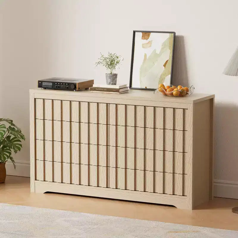 Fluted Dresser for Bedroom, Modern Wooden Chest of Drawers, Handleless Closet Organizer with Deep Storage