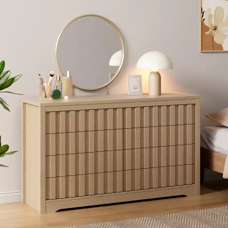 Fluted Dresser for Bedroom, Modern Wooden Chest of Drawers, Handleless Closet Organizer with Deep Storage