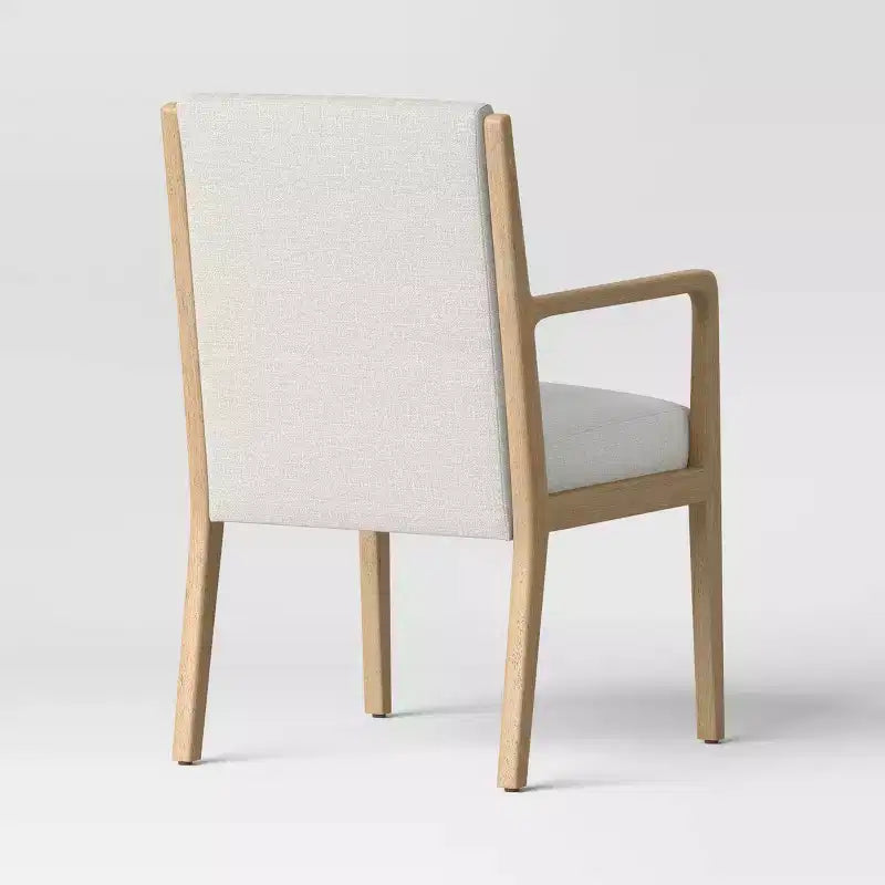Wood Arm Dining Chair, Cream Upholstery with Natural Wood Frame, Set of 2