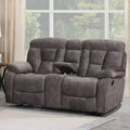 Upholstered Console Loveseat with Recliner, Cup Holders, and Storage, Mushroom Flannel