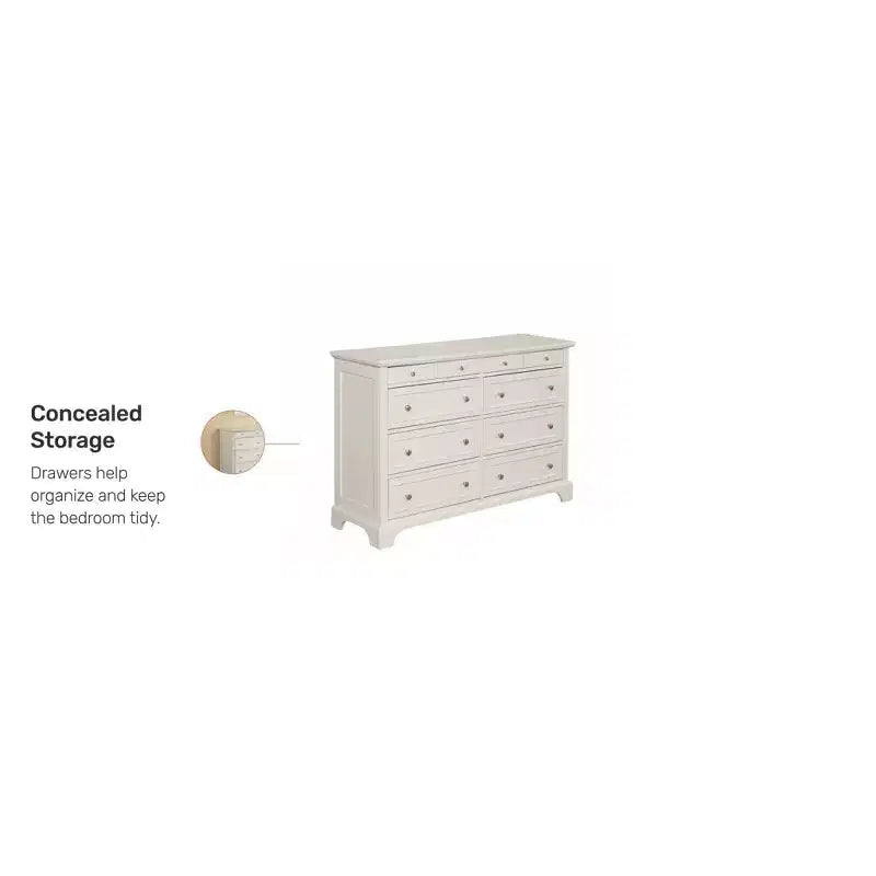 8-Drawer Hardwood Dresser, Off White, Bedroom Storage