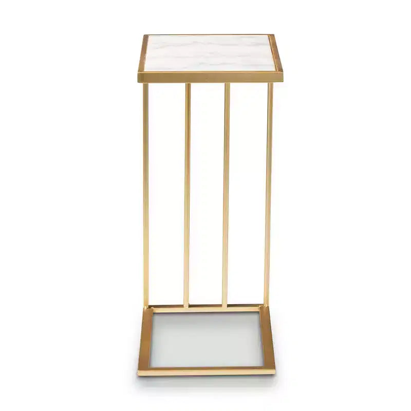 Metal C-Shaped End Table with Marble Tabletop, Gold