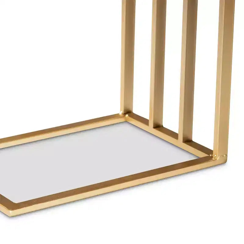 Metal C-Shaped End Table with Marble Tabletop, Gold