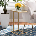 Metal C-Shaped End Table with Marble Tabletop, Gold