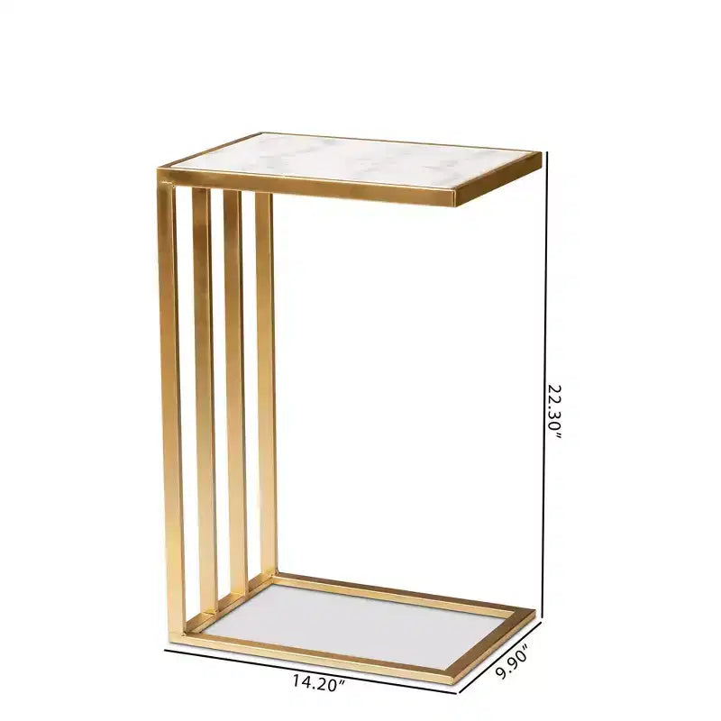 Metal C-Shaped End Table with Marble Tabletop, Gold