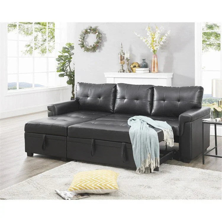 Canapé d'angle réversible convertible avec lit gigogne, méridienne de rangement et pieds durables