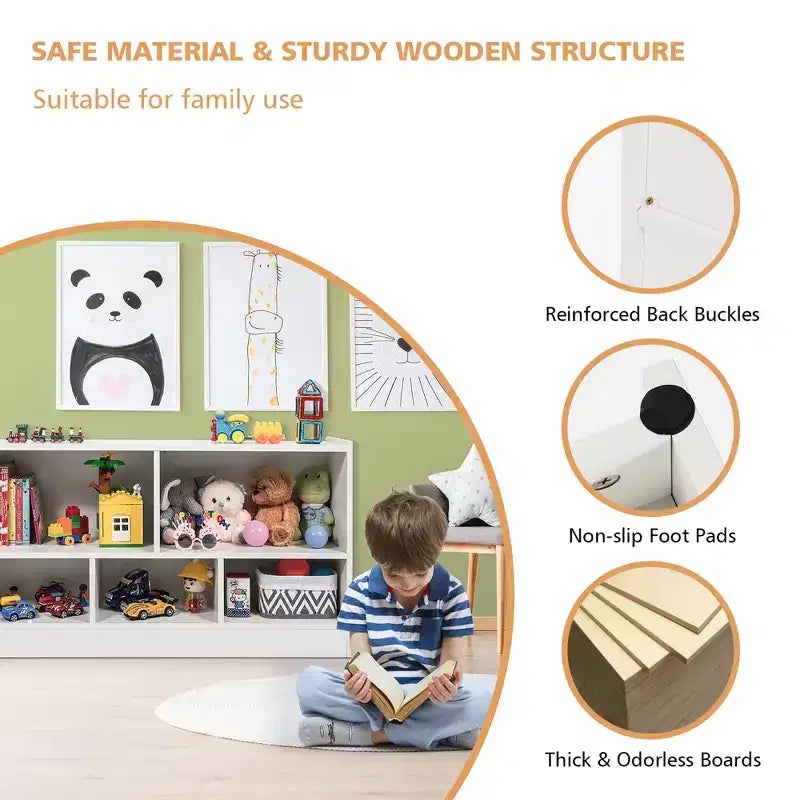 Kids 2-Shelf Bookcase, 5-Cube Wood Toy Storage Cabinet Organizer, White