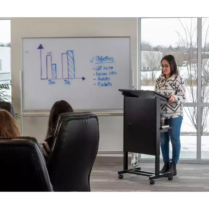 Mobile Adjustable Height Rolling Lectern Podium with Heavy Duty Steel Frame