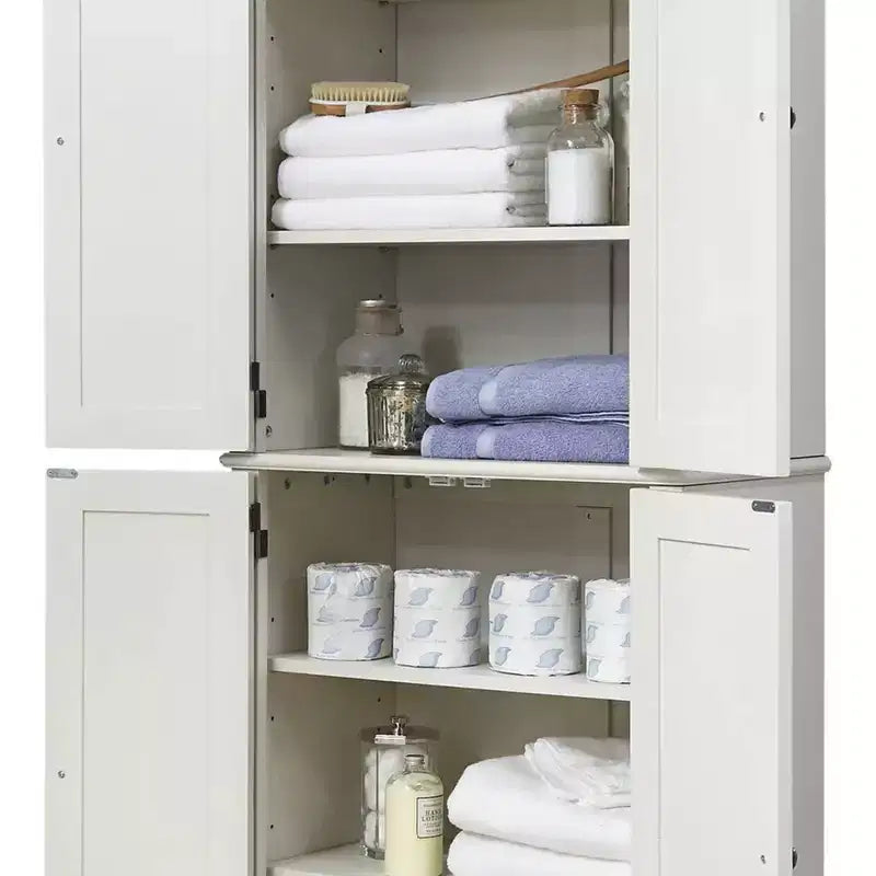 Kitchen Pantry Cabinet, Hardwood, 4 Doors, 4 Adjustable Shelves