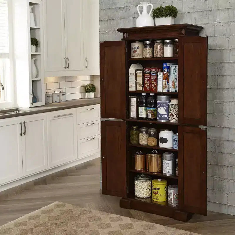 Kitchen Pantry Cabinet, Hardwood, 4 Doors, 4 Adjustable Shelves