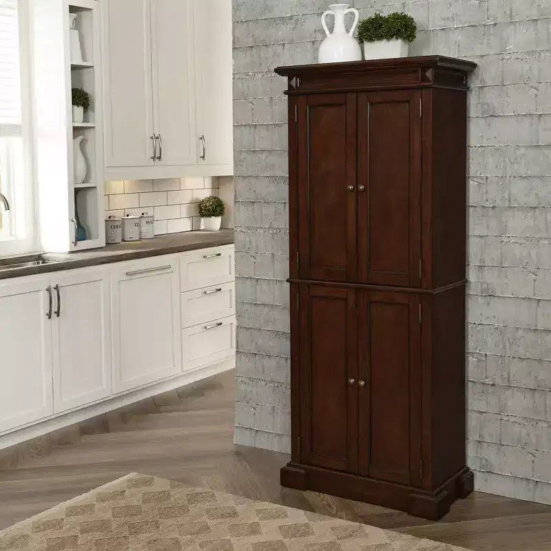 Kitchen Pantry Cabinet, Hardwood, 4 Doors, 4 Adjustable Shelves