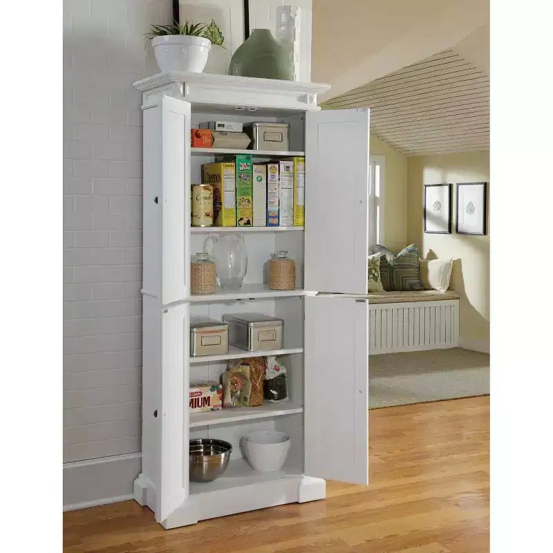 Kitchen Pantry Cabinet, Hardwood, 4 Doors, 4 Adjustable Shelves