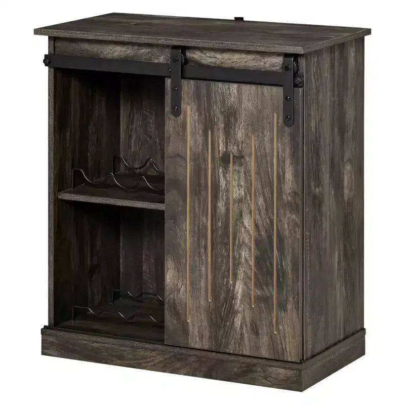 Industrial Sideboard Storage Cabinet with Sliding Barn Door and 6-Bottle Wine Rack