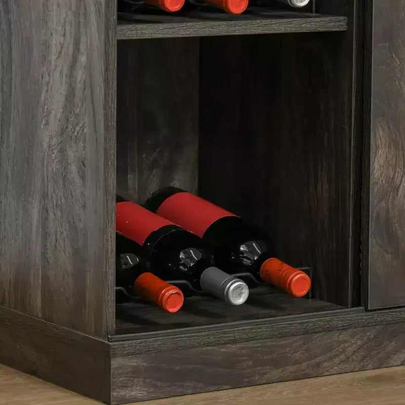 Industrial Sideboard Storage Cabinet with Sliding Barn Door and 6-Bottle Wine Rack