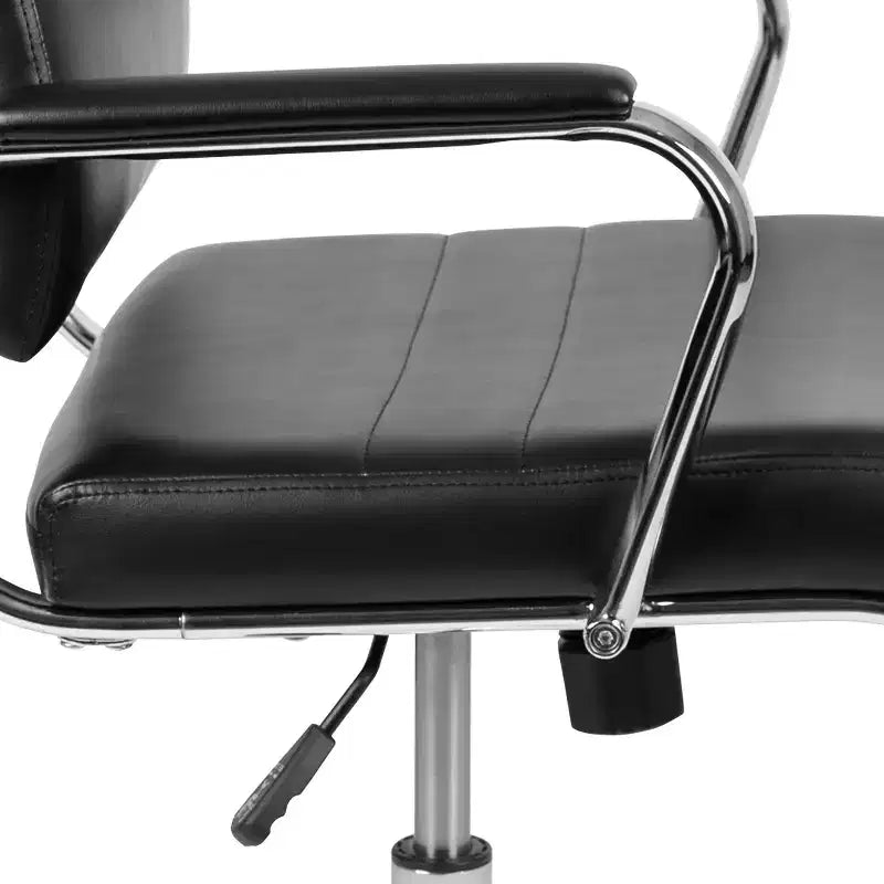 Ergonomic Swivel Office Chair, Panel Style Mid-Back with Padded Metal Arms & Base