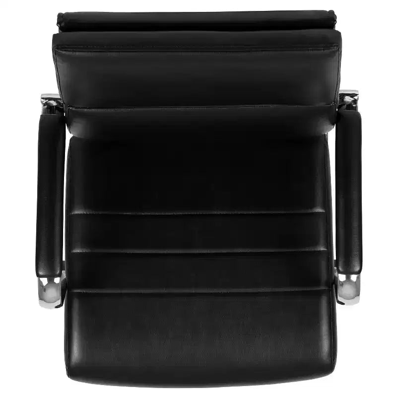 Ergonomic Swivel Office Chair, Panel Style Mid-Back with Padded Metal Arms & Base