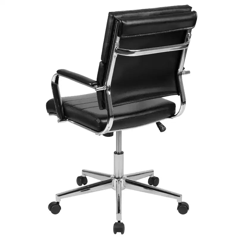 Ergonomic Swivel Office Chair, Panel Style Mid-Back with Padded Metal Arms & Base