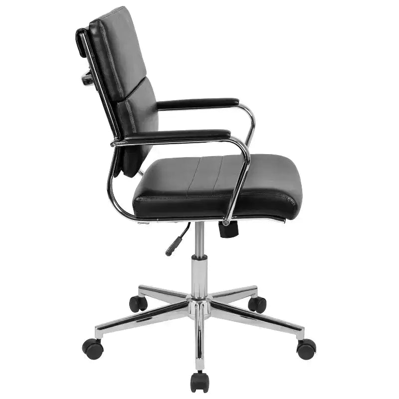 Ergonomic Swivel Office Chair, Panel Style Mid-Back with Padded Metal Arms & Base
