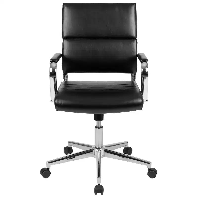 Ergonomic Swivel Office Chair, Panel Style Mid-Back with Padded Metal Arms & Base