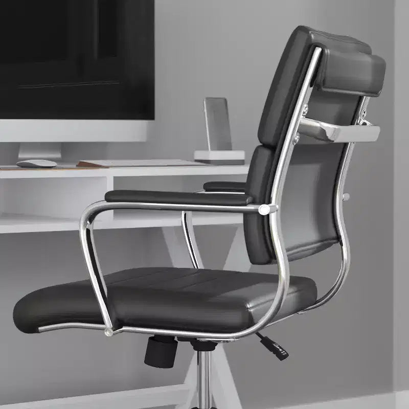 Ergonomic Swivel Office Chair, Panel Style Mid-Back with Padded Metal Arms & Base