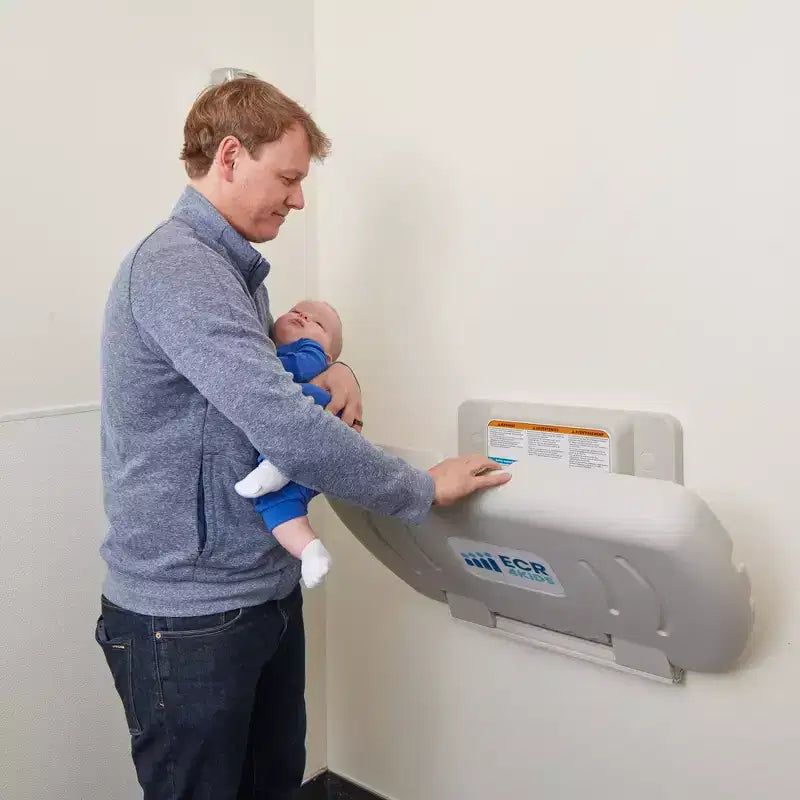 Horizontal Wall-Mounted Diaper Changing Station with Slim Back, White Granite