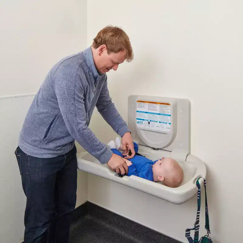 Horizontal Wall-Mounted Diaper Changing Station with Slim Back, White Granite