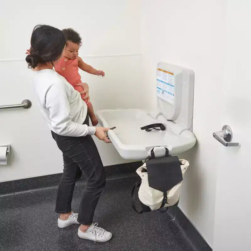 Horizontal Wall-Mounted Diaper Changing Station with Slim Back, White Granite