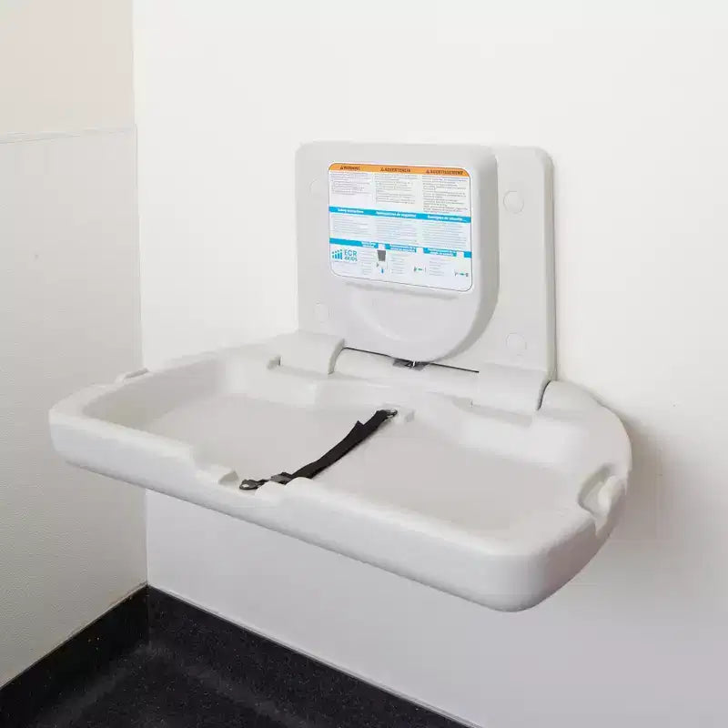 Horizontal Wall-Mounted Diaper Changing Station with Slim Back, White Granite