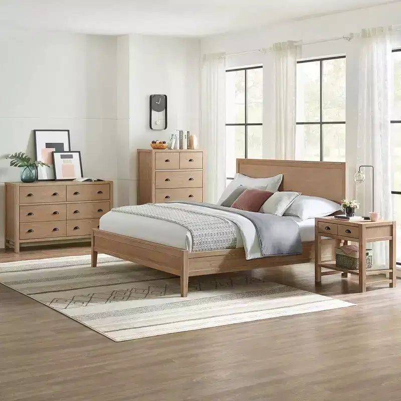 Panel Wood Bed, Light Driftwood Finish, Queen Size
