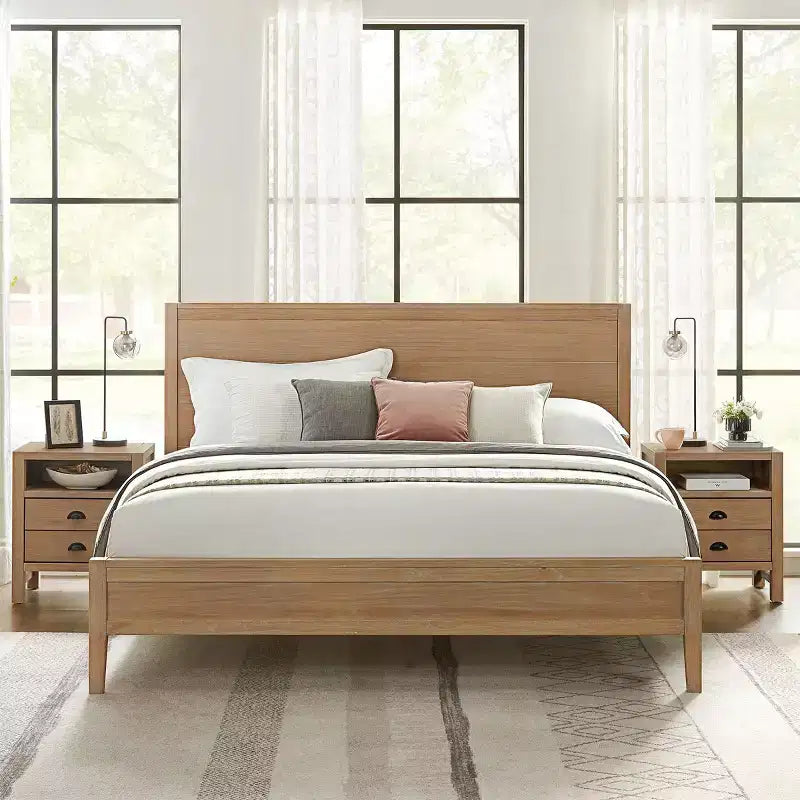 Panel Wood Bed, Light Driftwood Finish, Queen Size