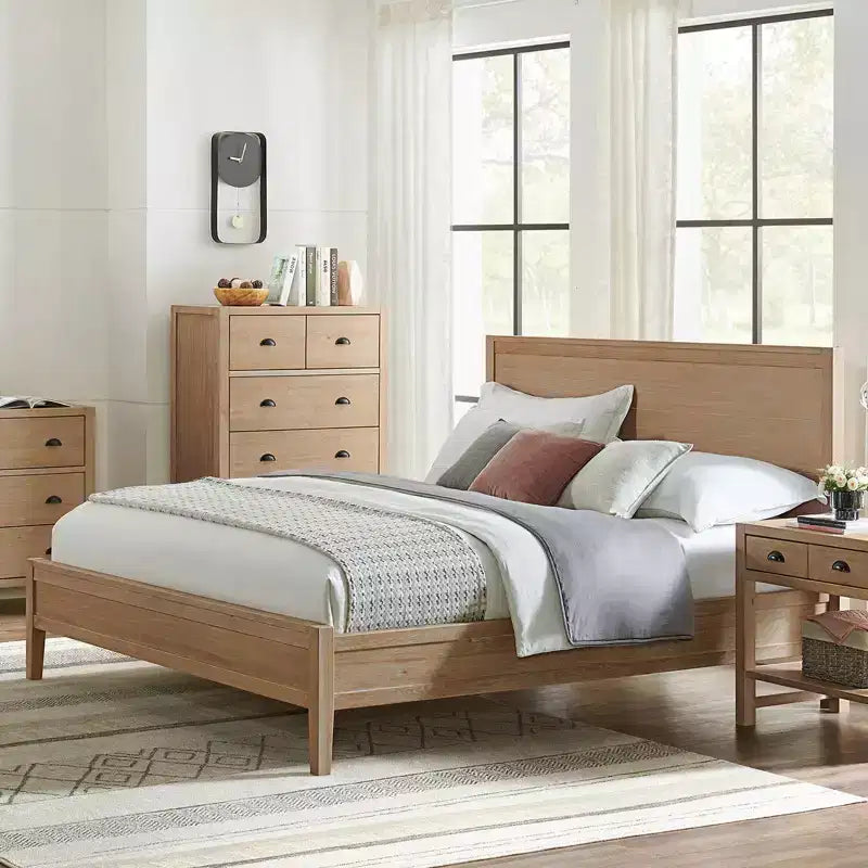 Panel Wood Bed, Light Driftwood Finish, Queen Size