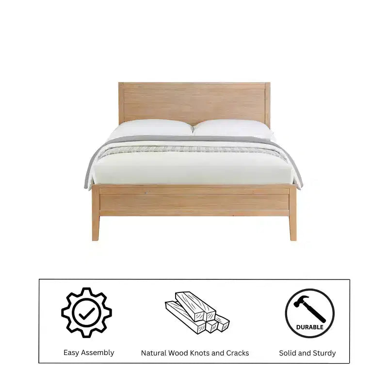 Panel Wood Bed, Light Driftwood Finish, Queen Size