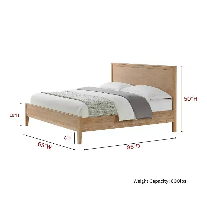 Panel Wood Bed, Light Driftwood Finish, Queen Size