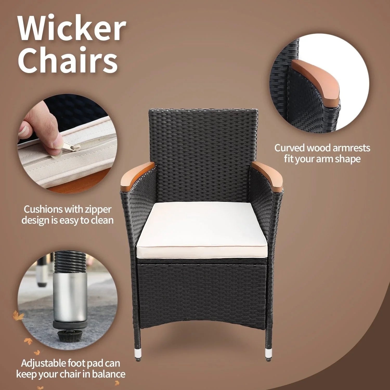Ensemble de salle à manger d'extérieur en osier de polyéthylène/bois d'acacia Lacoo