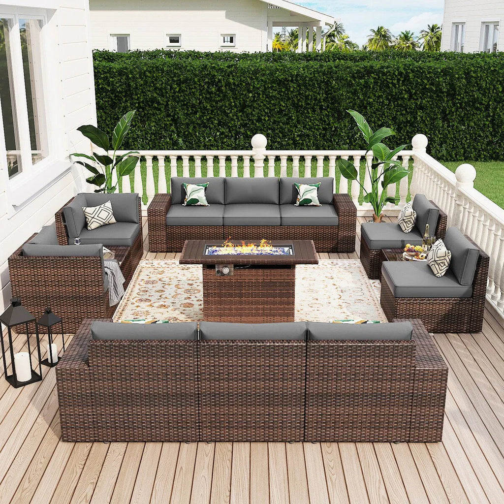Ensemble de mobilier de jardin 13 pièces avec table brasero de 44 pouces