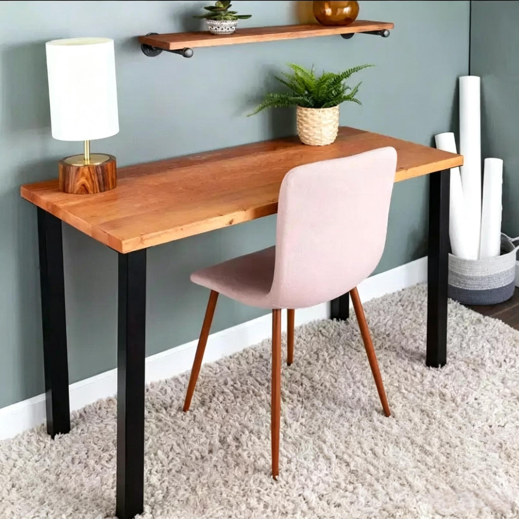 Cedar Solid Wood Desk with 28" High-Rise Metal Legs, 48x24 inches